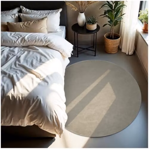 tectake Zonelle Round Fluffy Rug in Sand, Allergy-Friendly and Washable, Ø 120 cm – 1