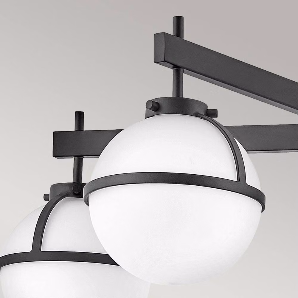 Netlighting Hollis 5 Light Multi Arm Semi Flush Ceiling Lamp in Black with Glass Spheres, IP44 Rated for Bathrooms – 2