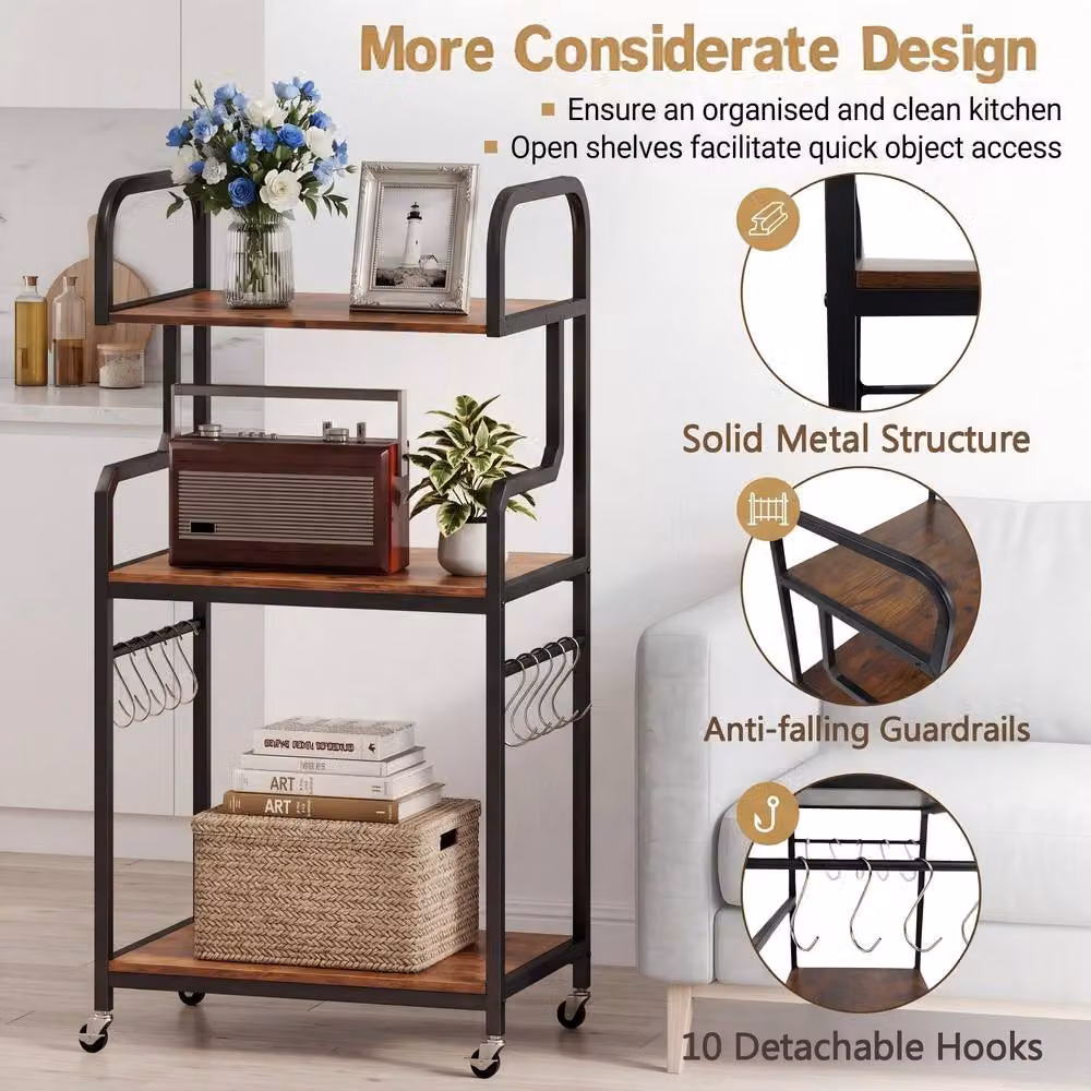 Costway 3 Tier Rolling Printer Stand for Home Office in Brown – 6