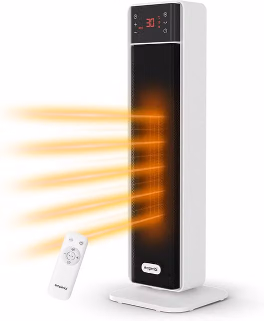 Emperial 2000W Ceramic Electric Tower Fan Heater with Remote Control, Black