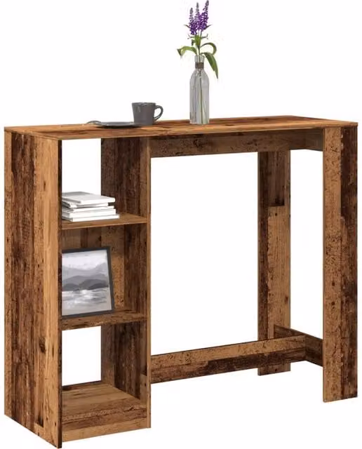 Berkfield Home Bar Table with Shelf in Old Wood Brown, W/D/H: 124 x 46 x 103.5 cm – 1