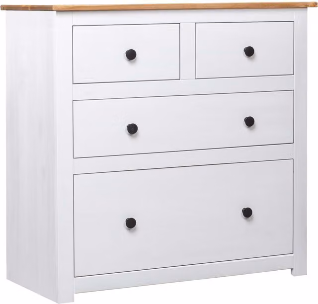 Berkfield Home Panama Range White Lacquered Pinewood Sideboard W: 80 cm, D: 40 cm, H: 83 cm