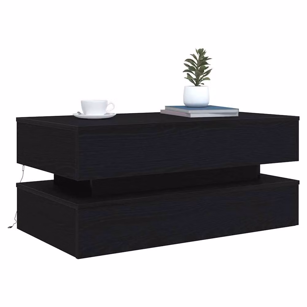 Berkfield Home Modern Coffee Table with LED Lights in Black Oak, W: 90 cm, D: 50 cm, H: 40 cm – 4