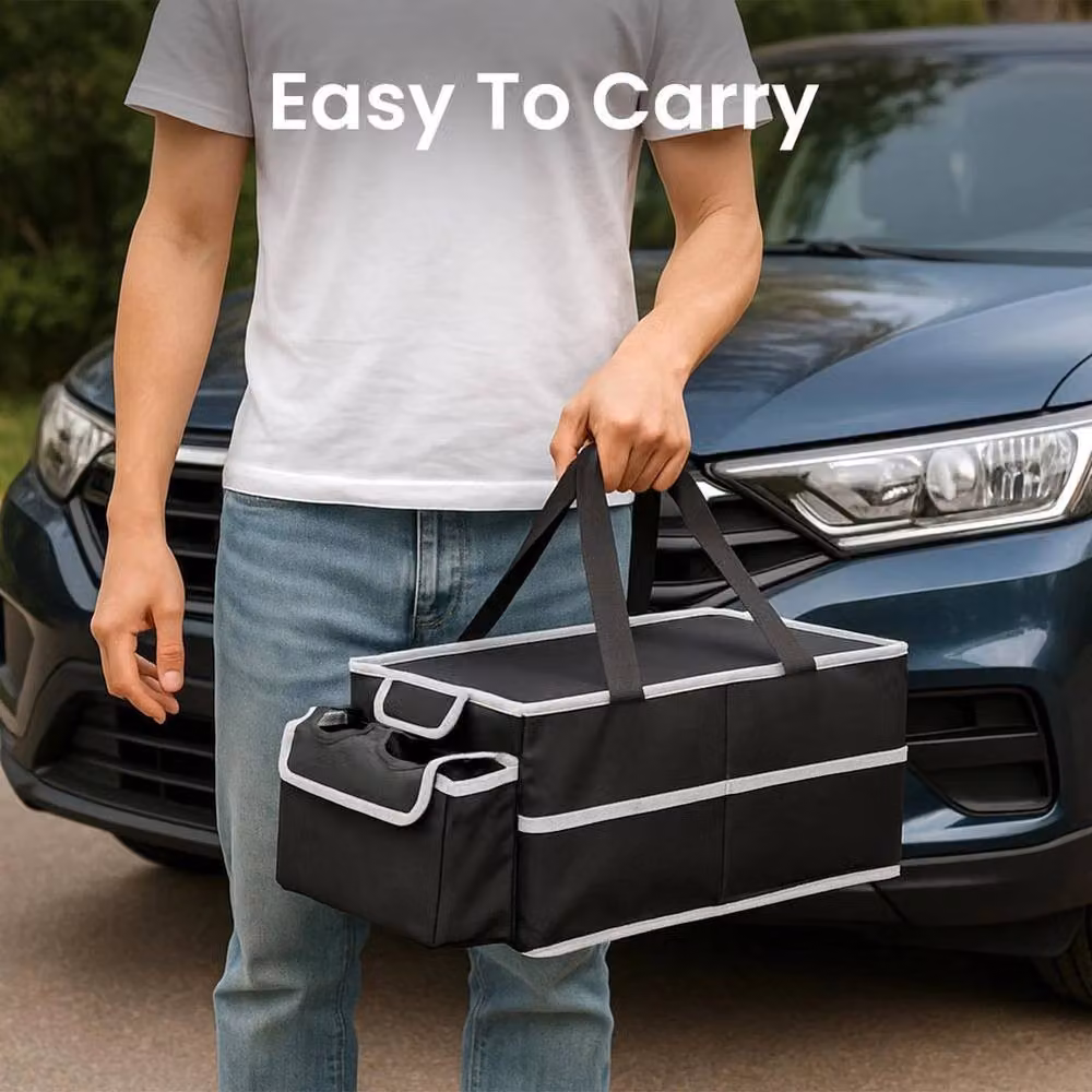 FLAVORA Foldable Front Car Organiser with Dividers and Cup Holders, Black, Width: 50 cm – 4