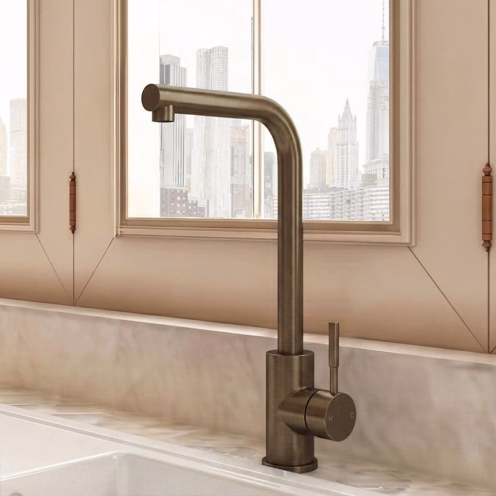Balterley L-Neck Kitchen Sink Mixer Tap in Brushed Antique Brass and Brown – 5