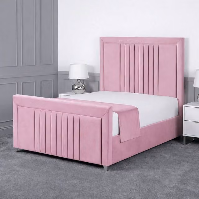 Living Comfort Bedz Celeste Pink Velvet Upholstered Gas Lift Storage Bed, Super King, W/D/H: 200 x 200 cm
