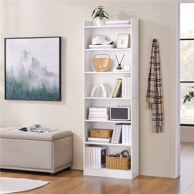 Yaheetech Modern Tall Open Shelf Bookcase in White with Adjustable Shelves, Height: 180.5 cm