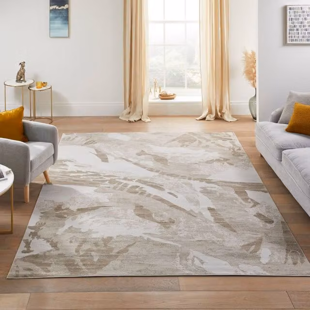 The Rug Shop UK Modern Abstract Beige Stain-Resistant Machine Woven Area Rug W: 300 cm, D: 400 cm – 1