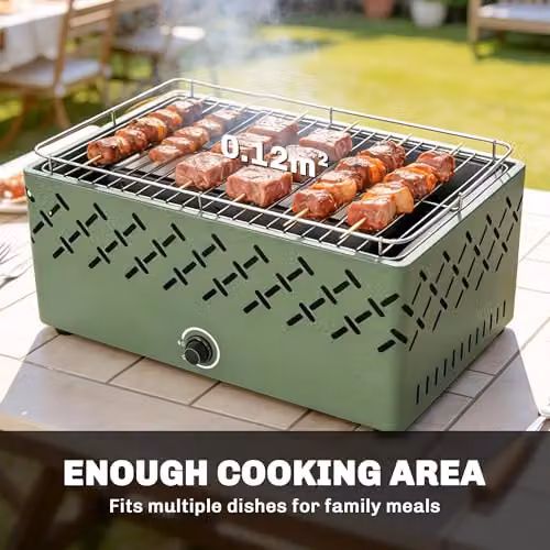 Outsunny Portable Tabletop Charcoal BBQ Grill with Built-in Fan, Green – 4