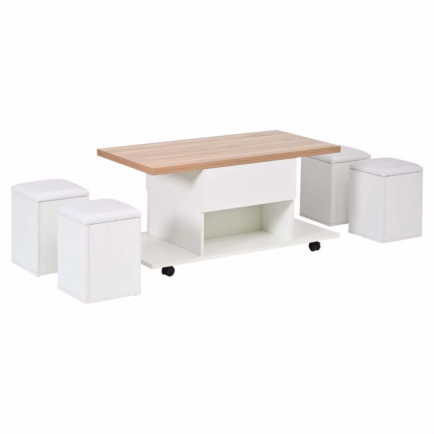 Aosom UK Lift-Top Coffee Table with Hydraulic Lift and 2 Open Shelves, Natural and White, W: 100 cm, D: 50 cm, H: 48 cm – 2