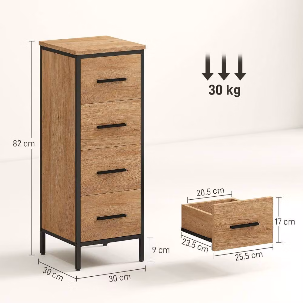 Wyld Haus Nita Narrow 4 Drawer Bathroom Cabinet in Light Oak Effect – 4