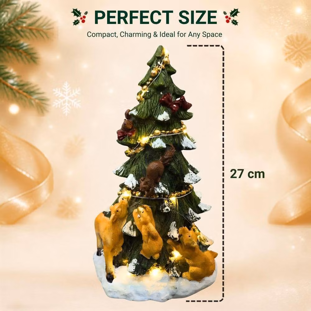 Shatchi Multicolour LED Resin Woodland Deer Scene Tabletop Decoration, Height: 27 cm – 3