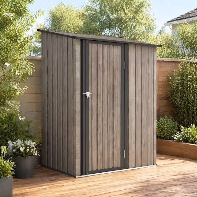 STILVORA Grey Galvanised Steel Pent Garden Storage Shed with Single Hinged Door