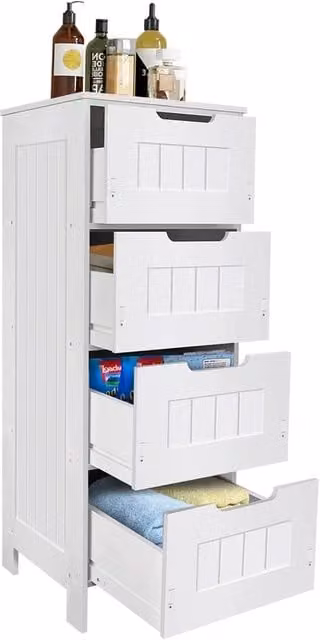 SPETLEK White Waterproof 4 Drawer Freestanding PVC Bathroom Storage Cabinet W/D/H: 30 x 30 x 81 cm