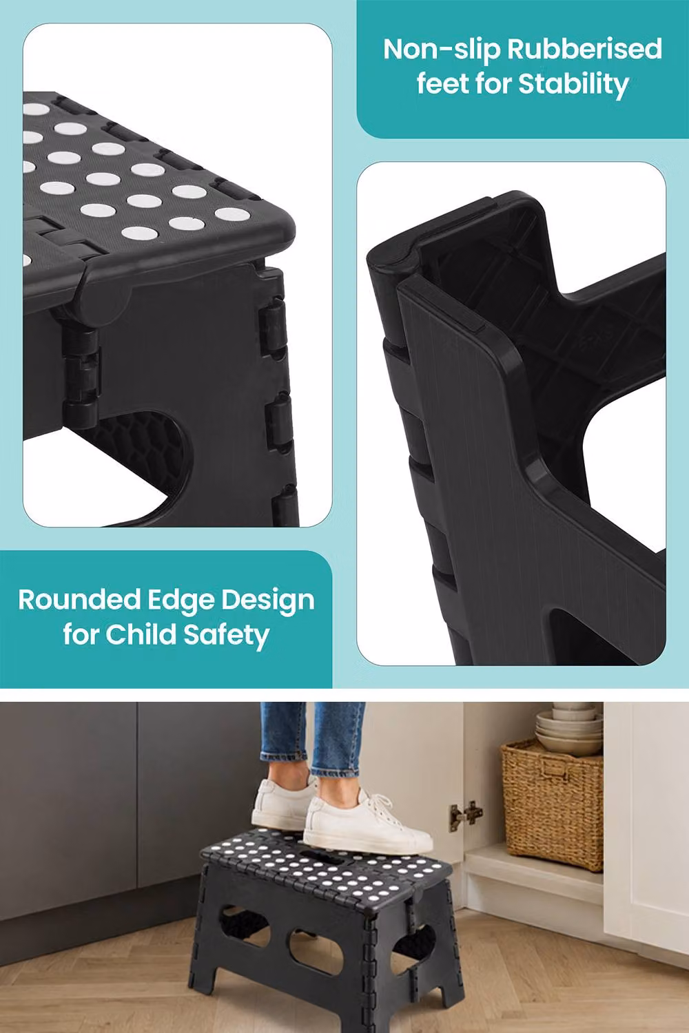 Neel Blue Anti-Skid Folding Step Stool in Black for Camping and Travel – 3
