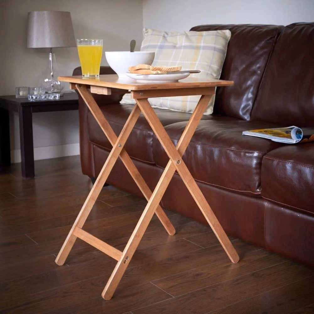 VOGREX Wooden Folding Snack Side Table in Natural Brown and Sand – 2