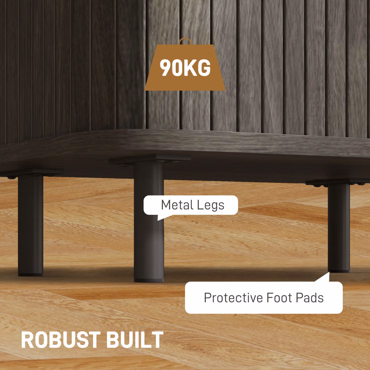 HOMCOM Grey Nordic Bedside Table with Roller Shutter Style Sliding Doors and Metal Legs – 5