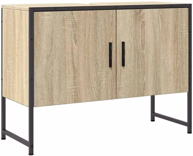 Berkfield Home Sonoma Oak Wall Mounted Bathroom Sink Cabinet in Sand, W: 80 cm, D: 33 cm, H: 60 cm