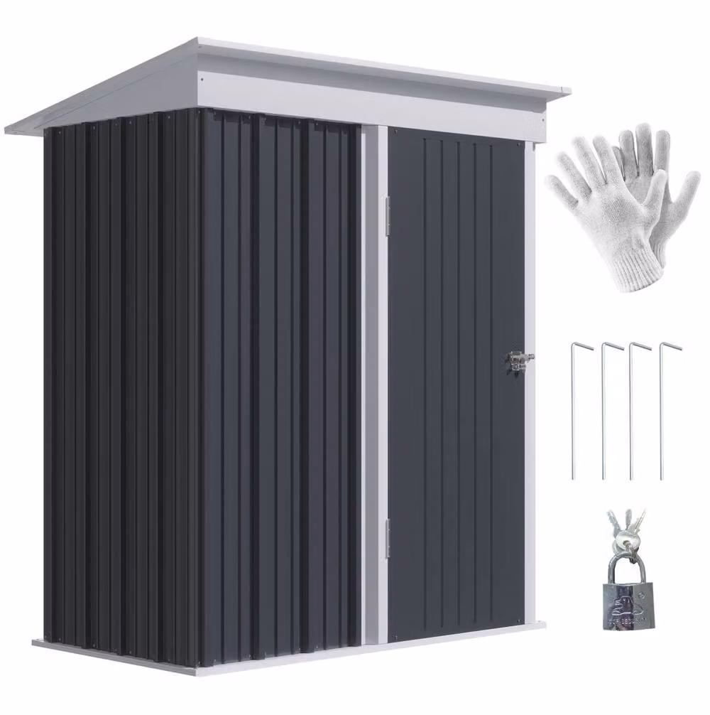 STILVORA Steel Pent Garden Shed in Dark Grey with Adjustable Shelving and Single Door, W/D/H: 152.4 x 91.44 x 181.0 cm – 4