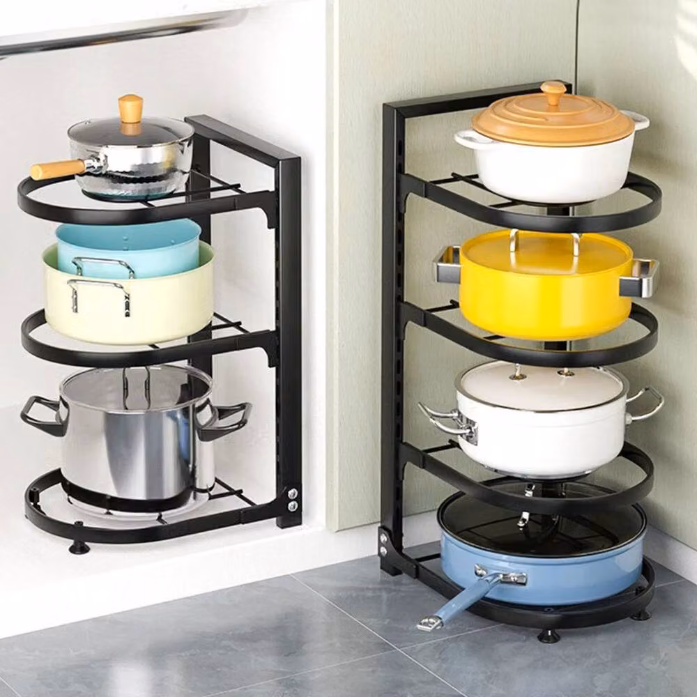 FORGEVIO 4 Tier Freestanding Metal Kitchen Pan and Pot Holder, Black, W: 52.5 cm, D: 26.5 cm – 3