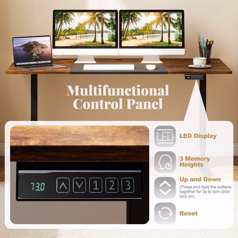 Costway Electric Height Adjustable Standing Desk in Brown, W: 140 cm, D: 70 cm – 5