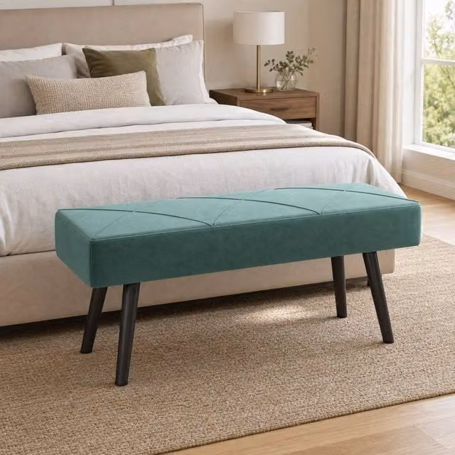 STILVORA Green Velvet Upholstered Bench with Metal Legs – 1