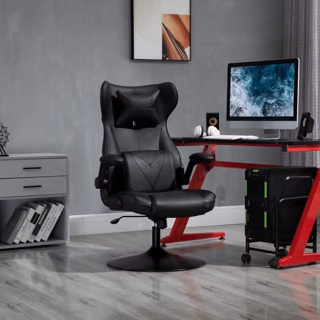 Vinsetto Black Synthetic Leather Video Game Chair with Headrest and Armrests – 1