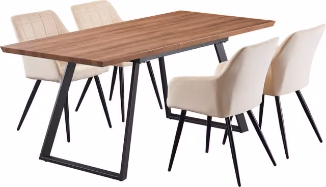 Life Interiors Camden Toga LUX Extendable Rectangular Dining Set with Table and 4 Chairs in White and Beige