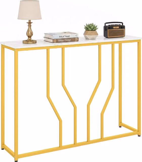 Costway Modern White Marble Geometric Entryway Table for Hallway or Living Room