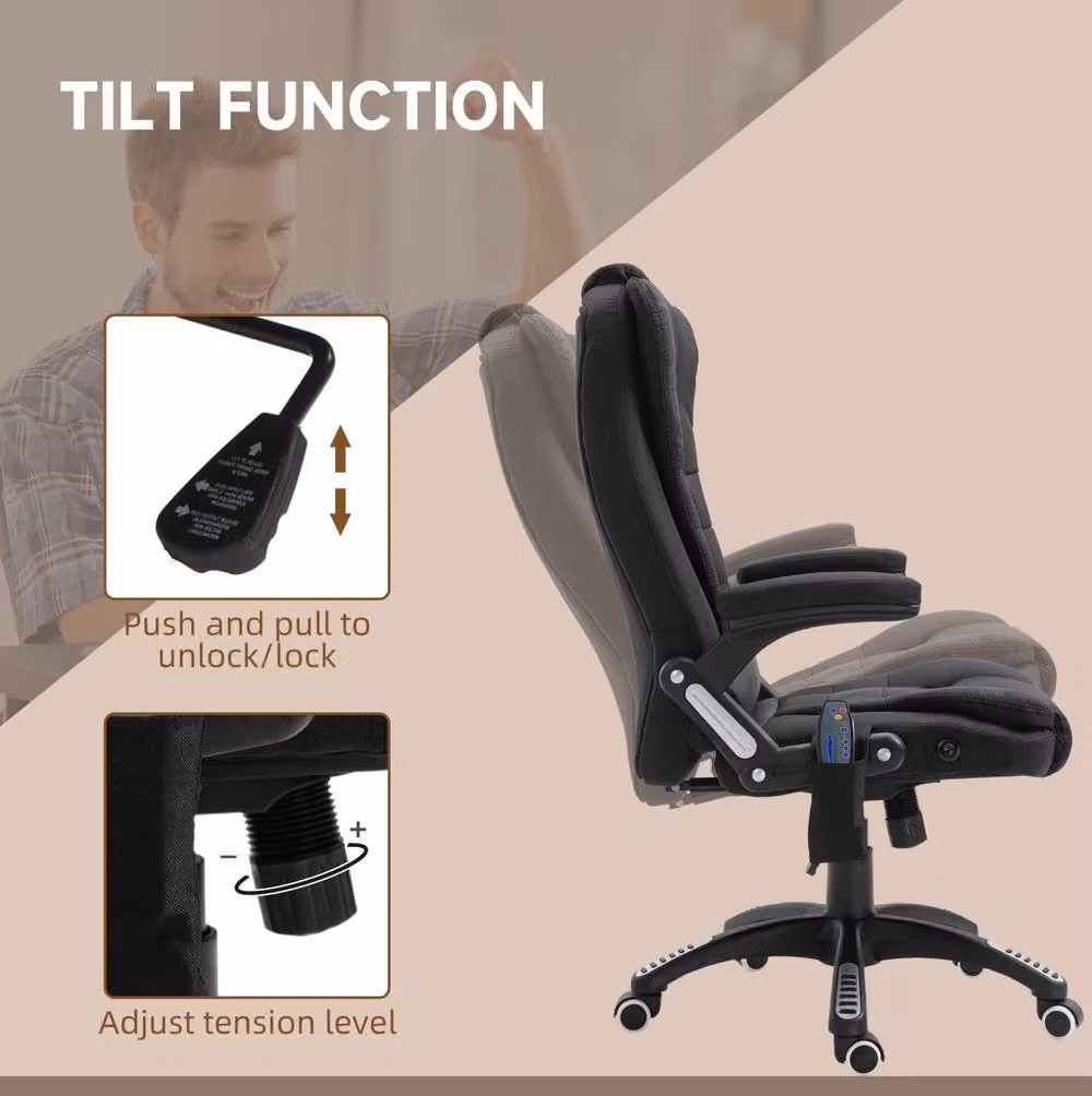 STILVORA Black Fabric Massage Recliner Chair with 360 Degree Swivel and Armrests – 5