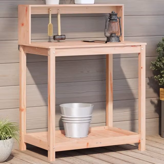 Berkfield Home Solid Wood Douglas Potting Table with Shelves in Brown, W/D/H: 82.5 x 50 x 109.5 cm