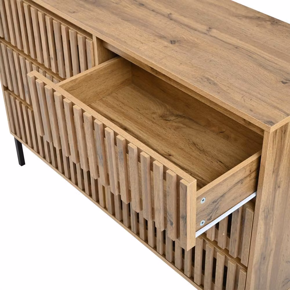 Merax Modern 6 Drawer Wooden Chest of Drawers with Metal Legs in Brown and Black, W/D/H: 120 x 40 x 81 cm – 8