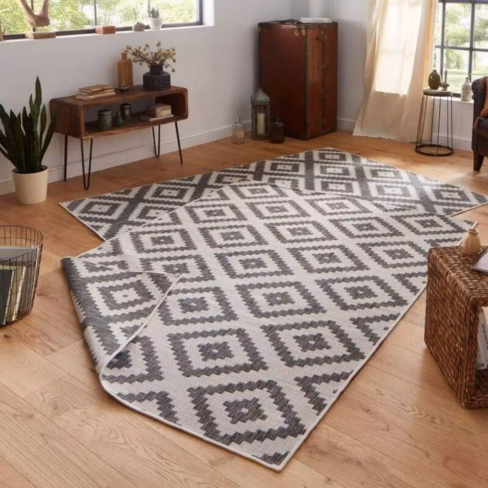 THE RUGS Malta Reversible Indoor Outdoor Flatweave Polypropylene Rug in Grey, W/D: 120 x 170 cm – 3