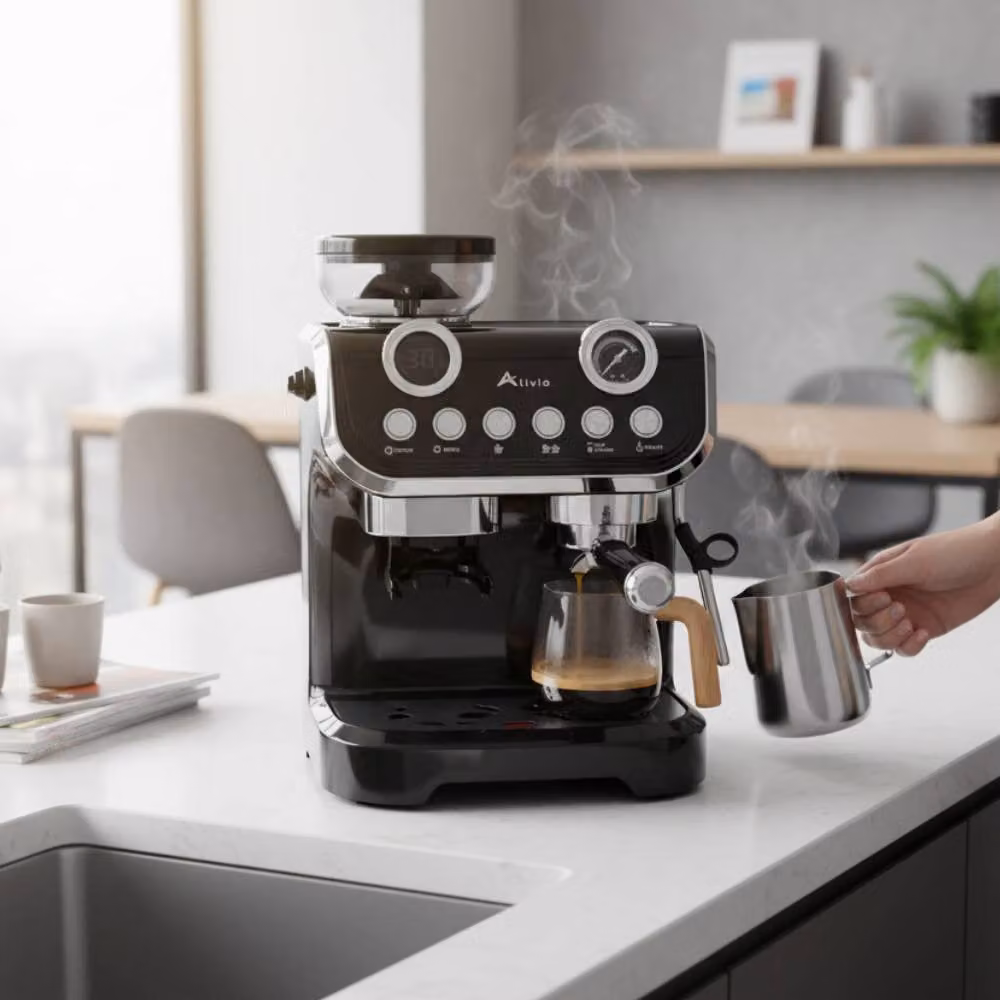 Alivio 2L Bean to Cup Coffee Machine, 1450W Automatic Espresso Maker with Grinder, Milk Frother and Steam Wand, Black – 10