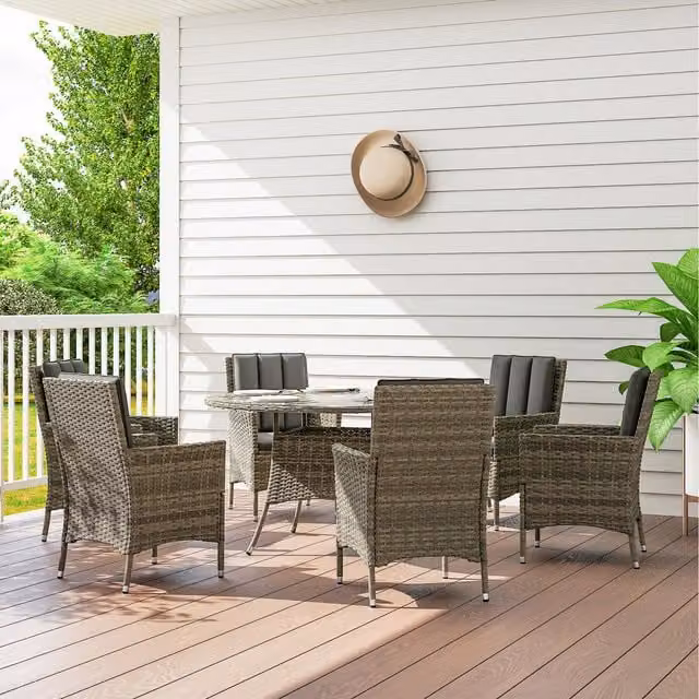 Outsunny 7-Piece Modern PE Rattan and Metal Garden Furniture Set in Grey