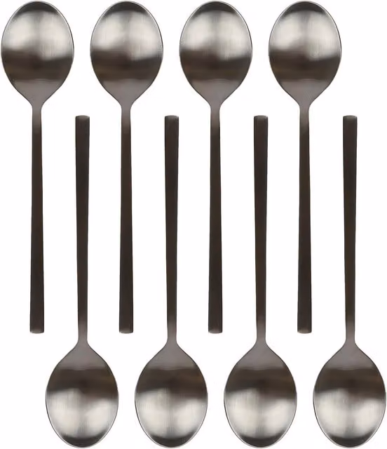 Argon Tableware Stainless Steel Dessert Spoons, Matte Black, Pack of 8 – 4