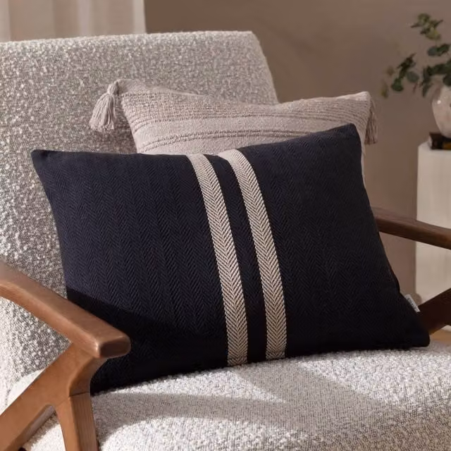 Yard Benton Striped Rectangular Woven 100% Cotton Cushion in Black – 1