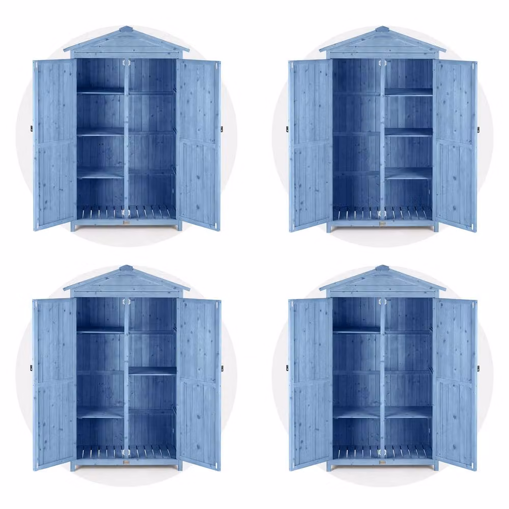 Christow Small Garden Shed Slim Double Door Outdoor Storage Cabinet in Blue, W/D/H: 64 x 41.4 x 166 cm – 3
