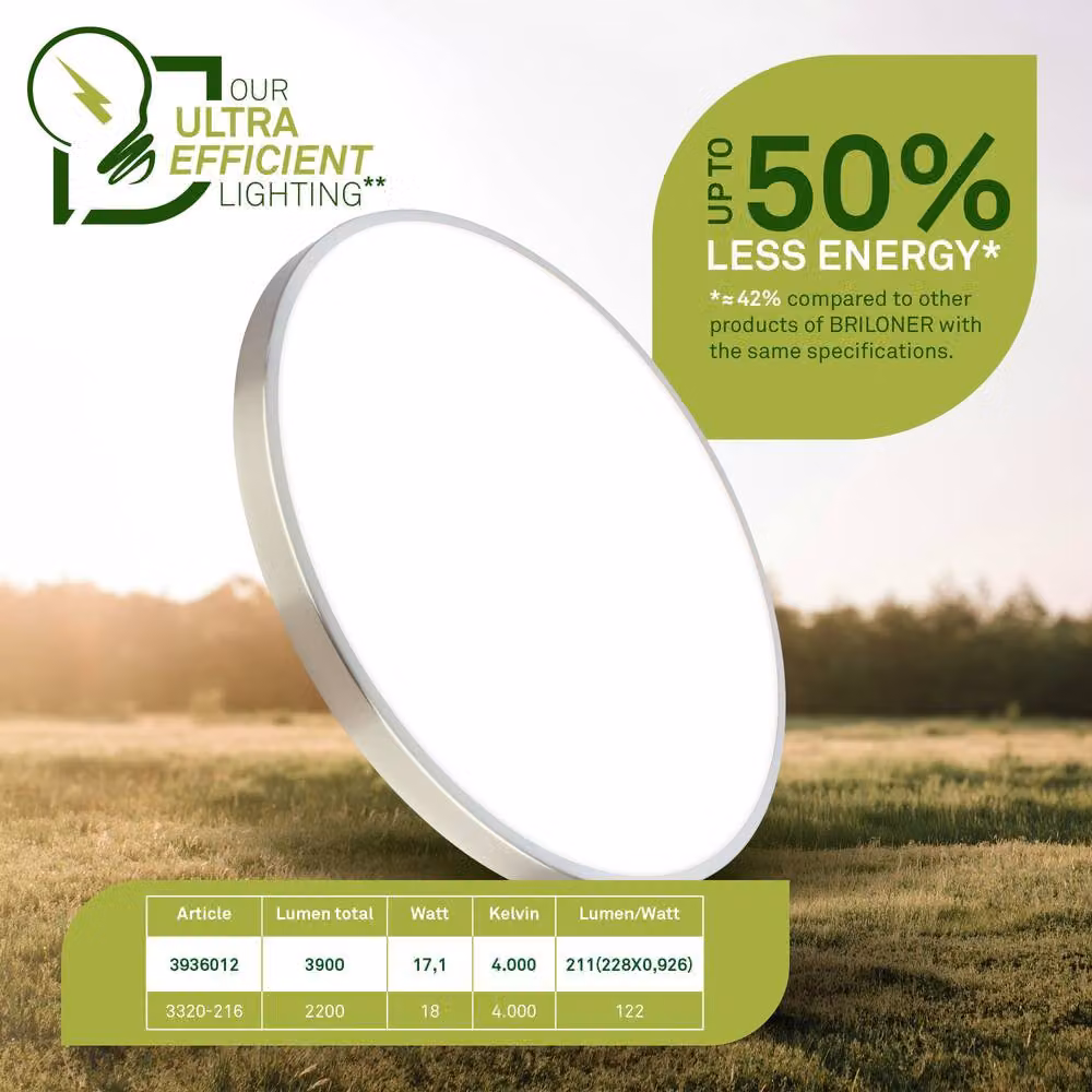 Briloner LED Round Ceiling Light in Metallic Silver, Diameter: 38 cm, H x W x D: 6.5 x 38 x 38 cm – 2