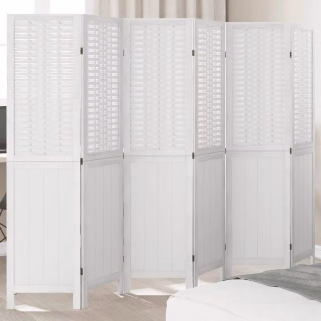 Berkfield Home 6-Panel Room Divider in White Solid Paulownia Wood