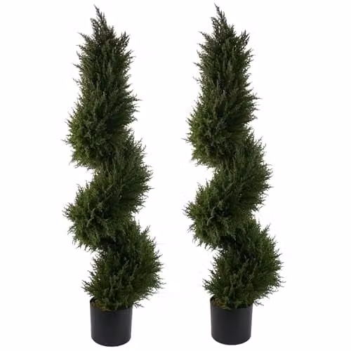 Leaf Design UK Pair of Green Artificial Topiary Trees, H 120 cm x W 35 cm x D 35 cm – 1