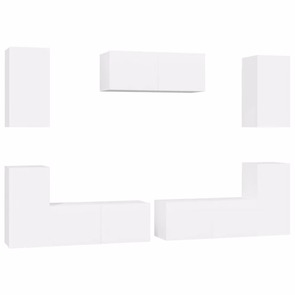 Berkfield Home 7 Piece Classic White Matt TV Cabinet Set with Lowboard and Wall Mounted Units – 2