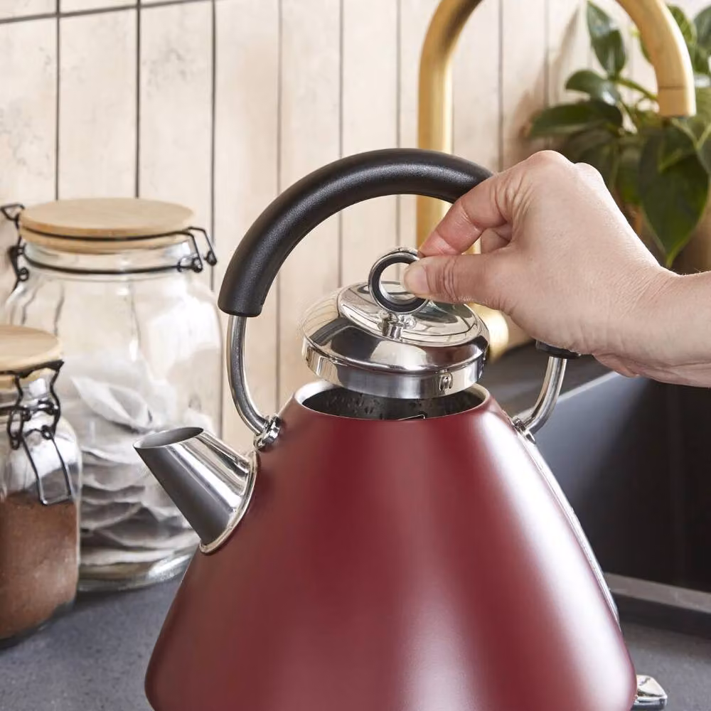 Morphy Richards Accents Pyramid Kettle in Red and Silver with Limescale Filter – 6