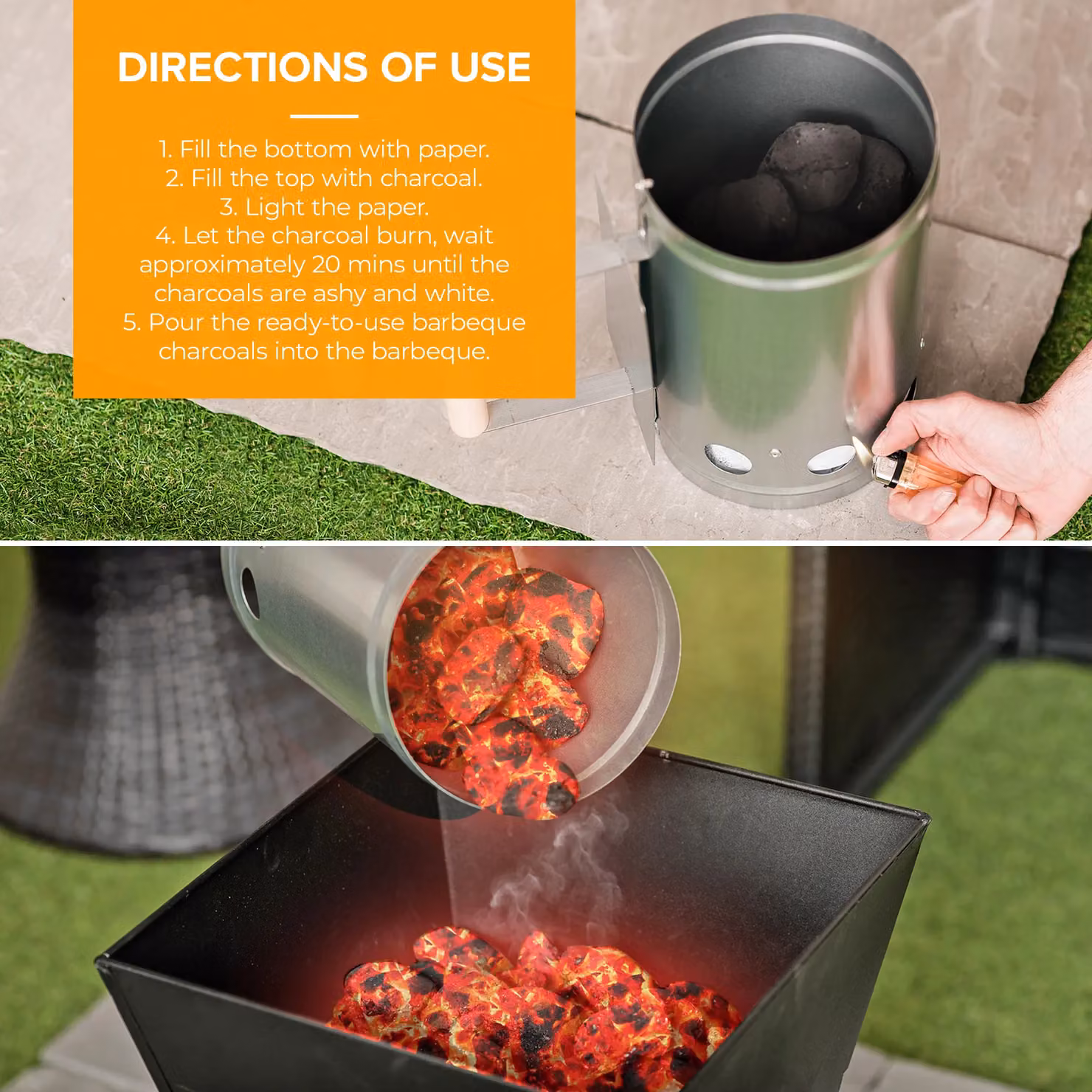 LIVIVO Charcoal Chimney Starter with Handle in Metallic Silver, Made of Galvanised Steel – 3