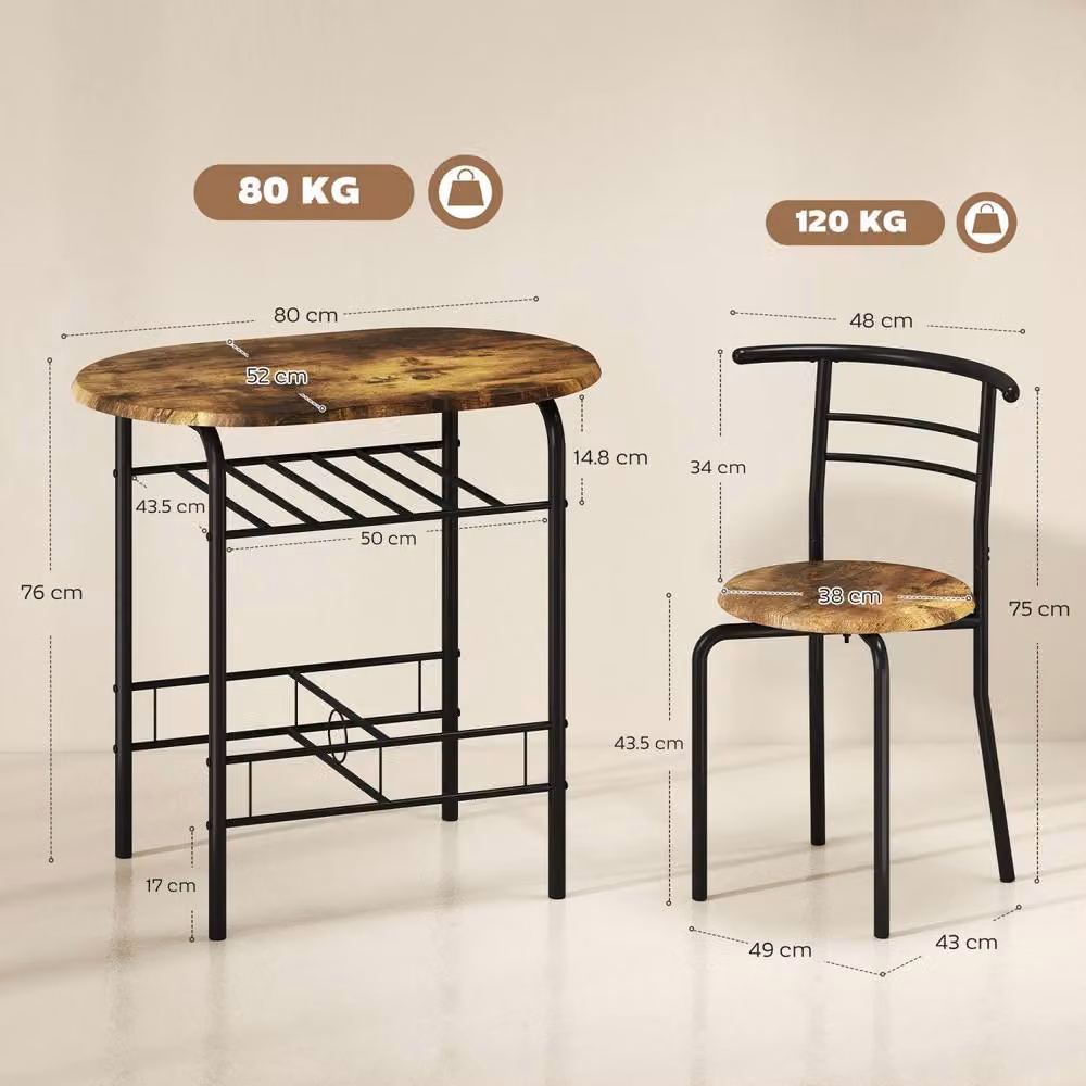 Wyld Haus Vespa 3 Piece Compact Dining Set in Brown and Black – 3