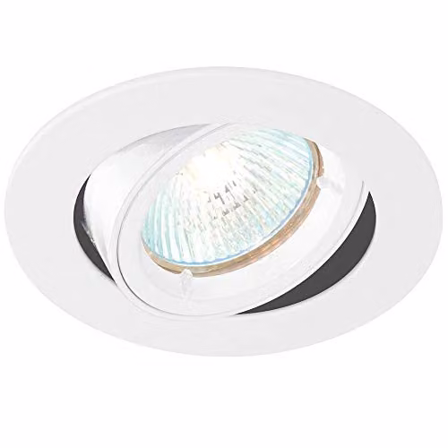 Loops Tilting Round Recessed Ceiling Downlight in Gloss White, 95mm Flush GU10 Fitting, Adjustable and Dimmable