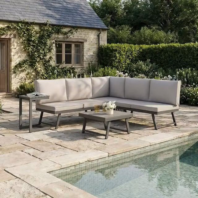 Home Garden Direct Monaco Lounge Corner Sofa Set in Grey with Outdoor Coffee Table and Sunbed Function – 1