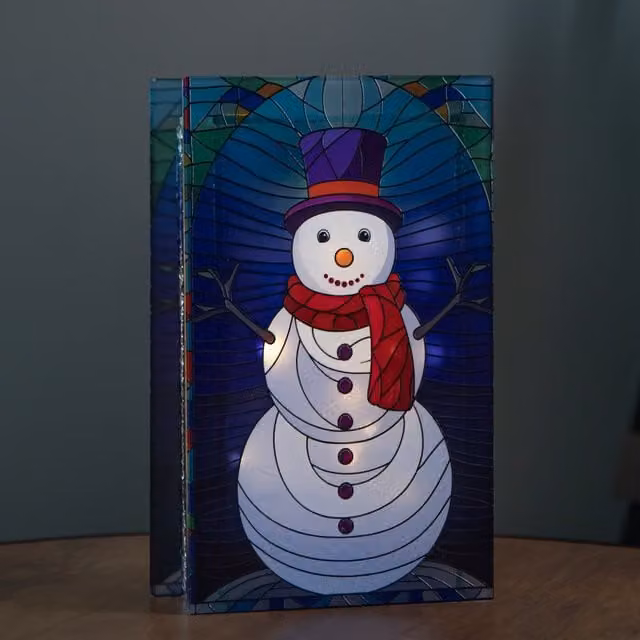 Samuel ALEXANDER Multicolour Stained Glass Snowman Decoration with LED Lights, Height: 21 cm