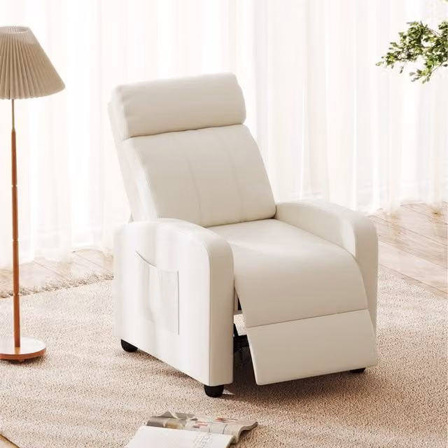 Costway White Synthetic Leather Recliner Armchair with Adjustable Leg Rest and Armrests
