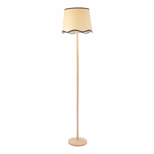 ValueLights Triston Natural Wood Floor Lamp with Black Trim Scallop Shade